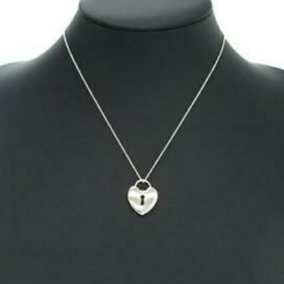 Tiffany & Co. Heart Padlock Lock Necklace 16" Sterling Silver 925 - Picture 3 of 12